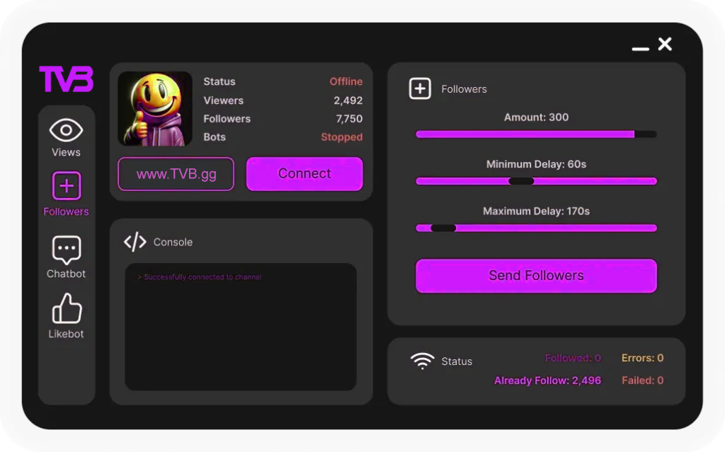TVB followbot dashboard